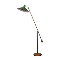Stilnovo Brass Floor Lamp with Green Metal Shade