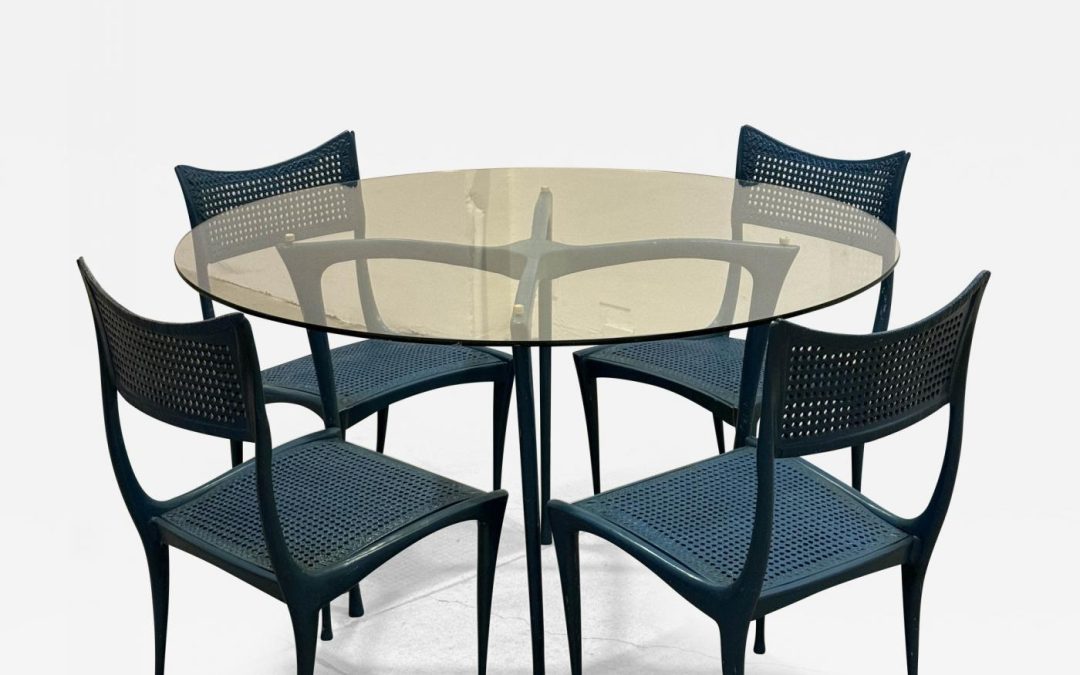 Dan Johnson 4 Painted Gazelle Chairs and Glass Top Table