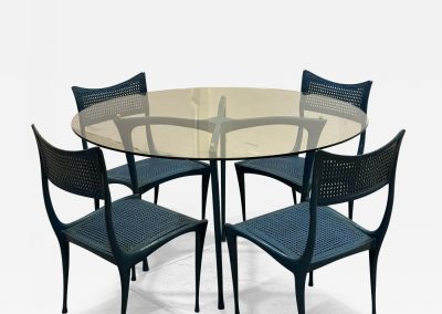 Dan Johnson 4 Painted Gazelle Chairs and Glass Top Table